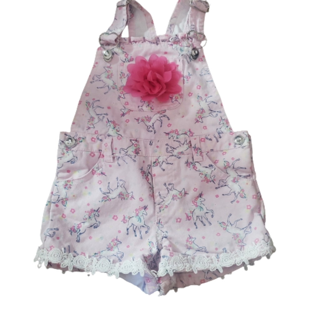 Unicorn overalls denim pink girls 3t Shorts